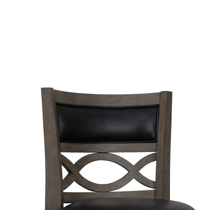Curved Lattice Back Swivel Barstool with Leatherette Seat, Gray and Black