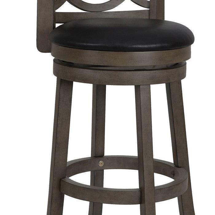 Curved Lattice Back Swivel Barstool with Leatherette Seat, Gray and Black