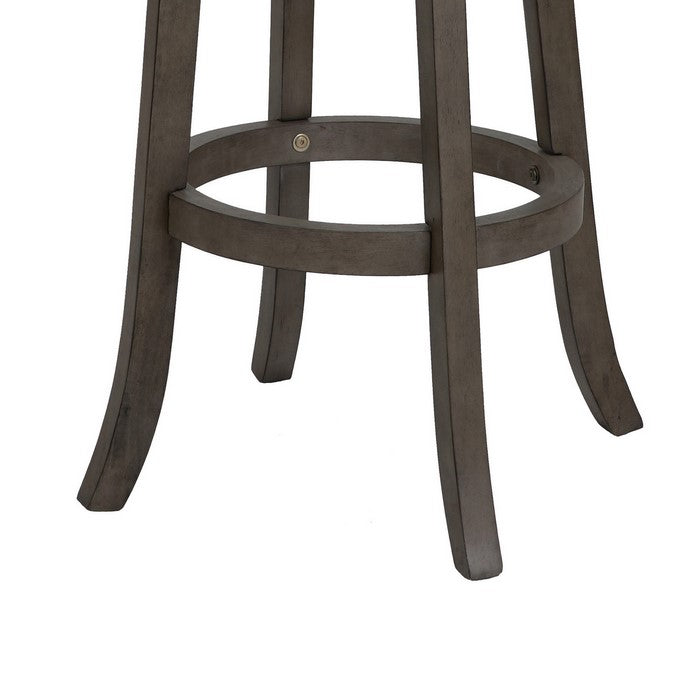 Curved Lattice Back Swivel Barstool with Leatherette Seat, Gray and Black