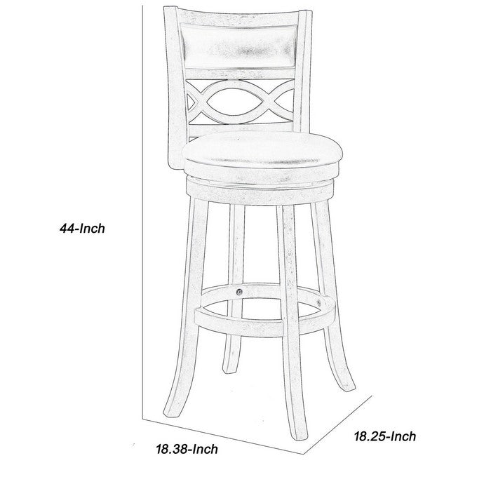 Curved Lattice Back Swivel Barstool with Leatherette Seat, Gray and Black