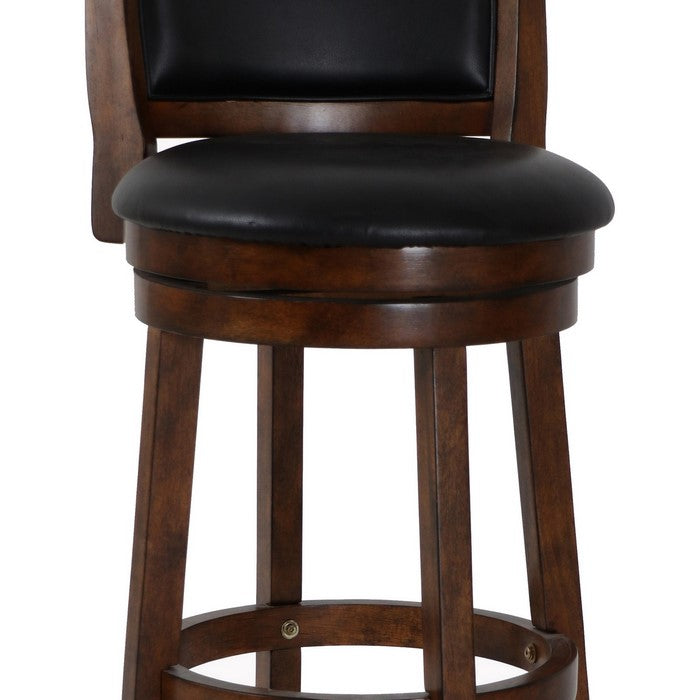 Curved Swivel Barstool with Leatherette Padded Seating, Brown and Black