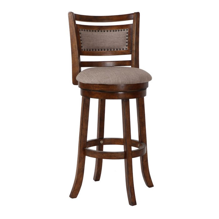 Curved Swivel Barstool with Fabric Padded Seating, Brown and Beige