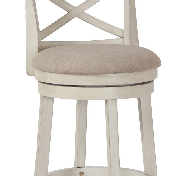Curved X Shaped Back Swivel Barstool with Fabric Padded Seating, White