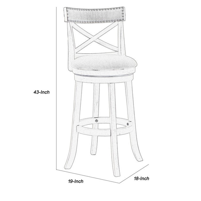 Curved X Shaped Back Swivel Barstool with Fabric Padded Seating, White