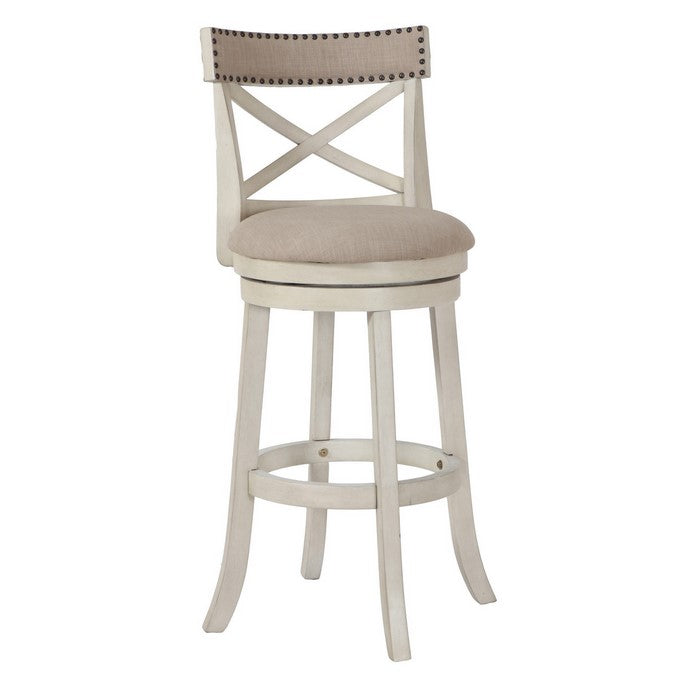 Curved X Shaped Back Swivel Barstool with Fabric Padded Seating, White