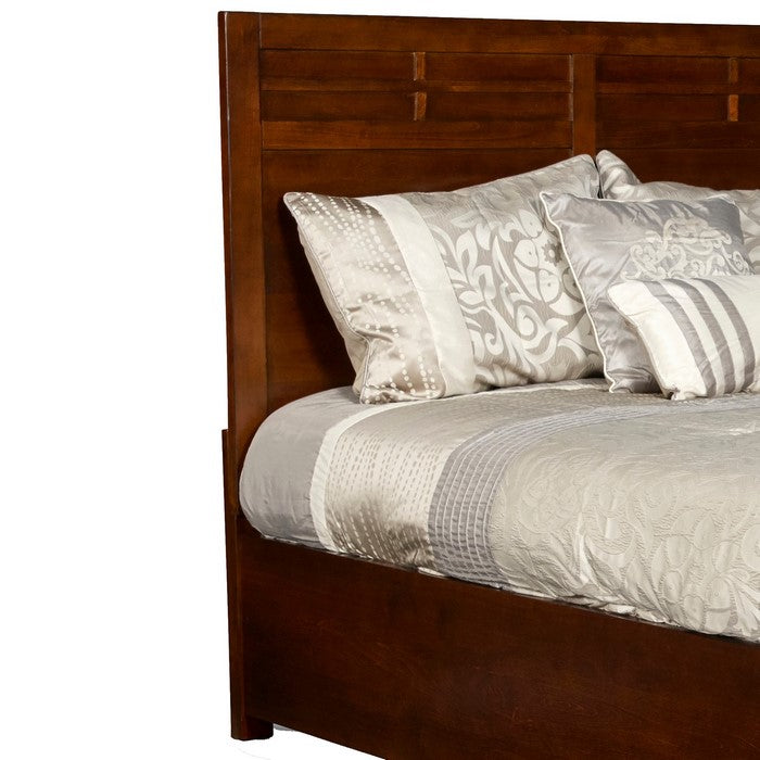 Panel Design Full Size Wooden Headboard, Cherry Brown