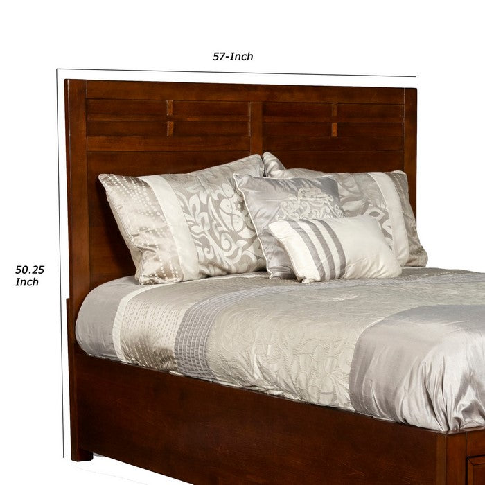 Panel Design Full Size Wooden Headboard, Cherry Brown