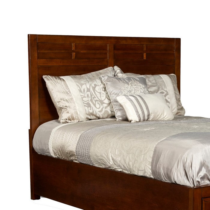 Panel Design Full Size Wooden Headboard, Cherry Brown