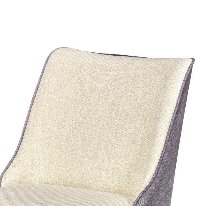 Fabric Upholstered Curved Chair with Tapered Legs, Set of 2,Brown and Beige