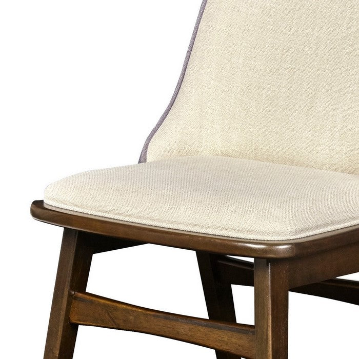 Fabric Upholstered Curved Chair with Tapered Legs, Set of 2,Brown and Beige