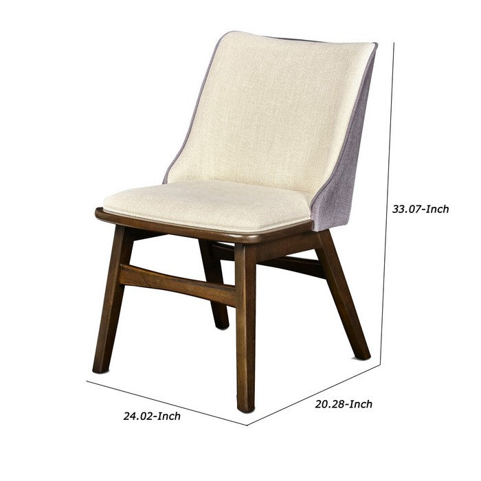 Fabric Upholstered Curved Chair with Tapered Legs, Set of 2,Brown and Beige