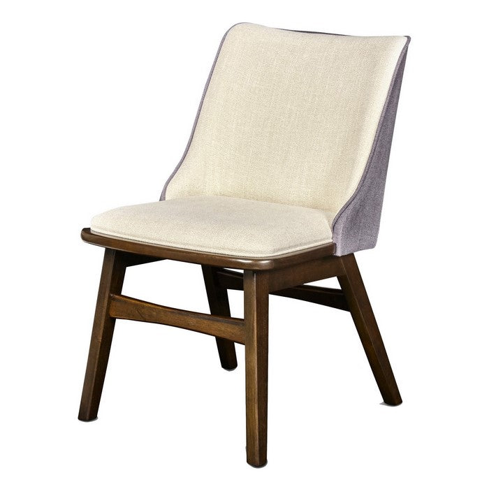 Fabric Upholstered Curved Chair with Tapered Legs, Set of 2,Brown and Beige