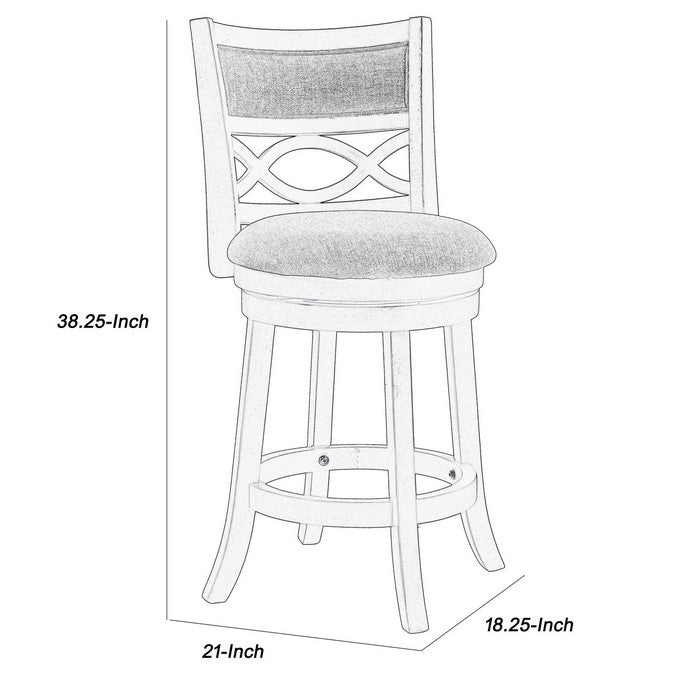 Curved Lattice Back Swivel Counter Stool with Fabric Seat, Antique Gray
