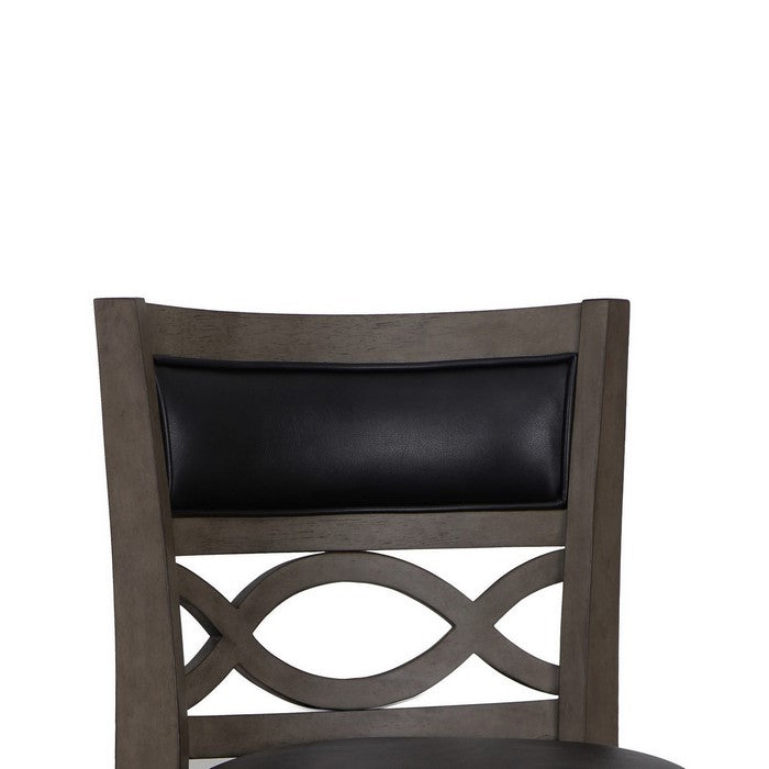 Curved Lattice Back Counter Stool with Leatherette Seat, Gray and Black