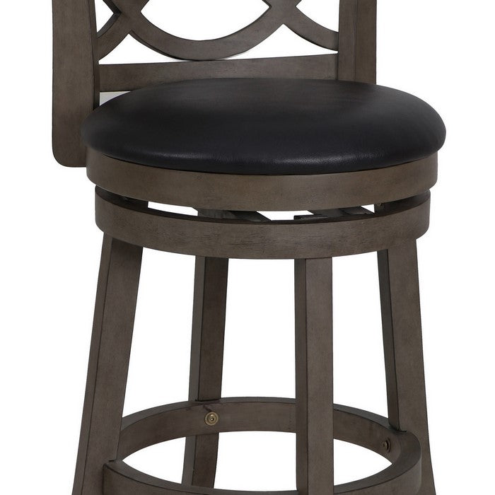 Curved Lattice Back Counter Stool with Leatherette Seat, Gray and Black
