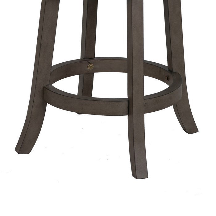 Curved Lattice Back Counter Stool with Leatherette Seat, Gray and Black
