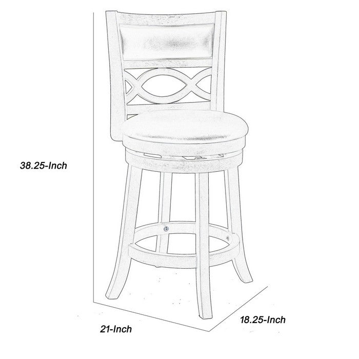 Curved Lattice Back Counter Stool with Leatherette Seat, Gray and Black