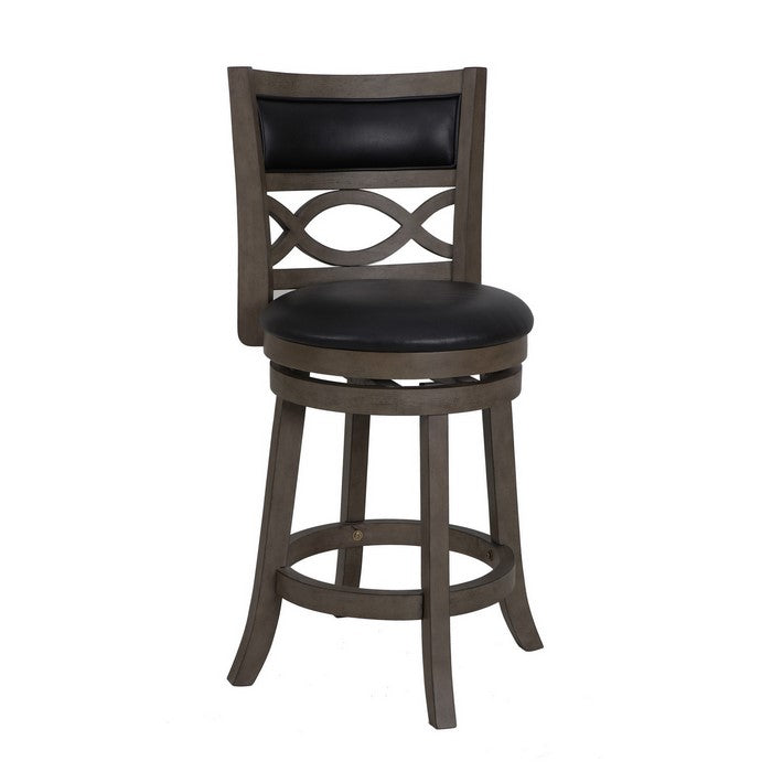Curved Lattice Back Counter Stool with Leatherette Seat, Gray and Black