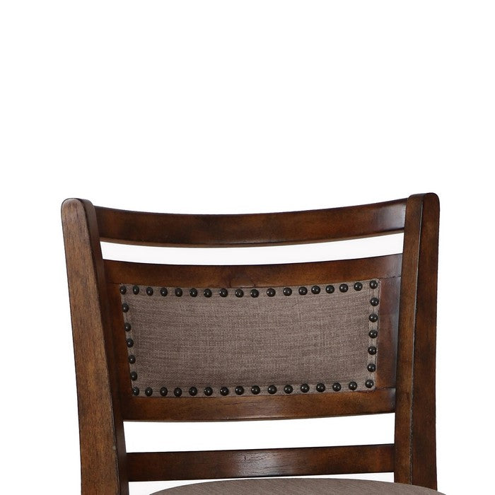 Curved Swivel Counter Stool with Fabric Padded Seating, Brown and Beige