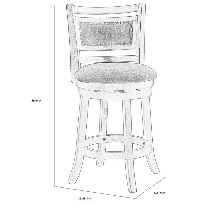 Curved Swivel Counter Stool with Fabric Padded Seating, Brown and Beige