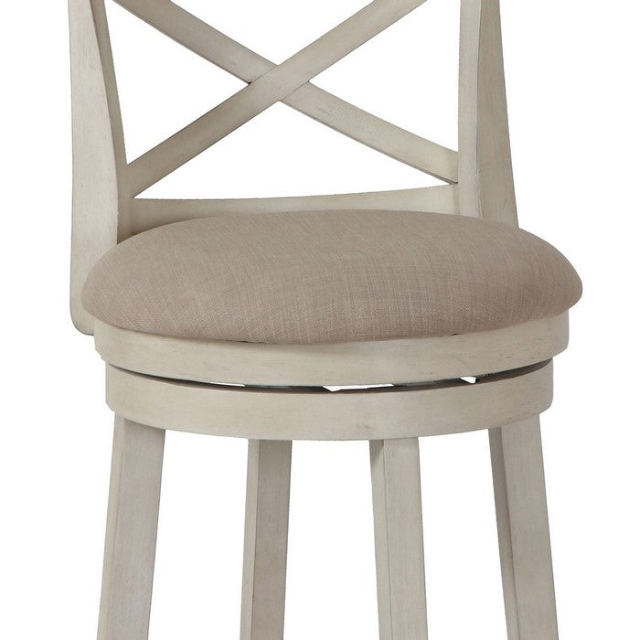Curved X Shaped Back Swivel Counter Stool with Fabric Padded Seating, White