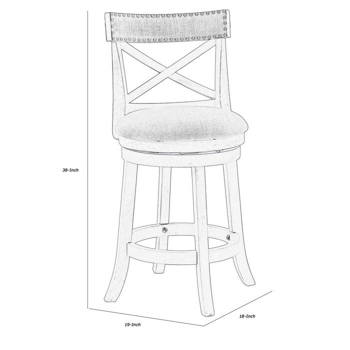 Curved X Shaped Back Swivel Counter Stool with Fabric Padded Seating, White