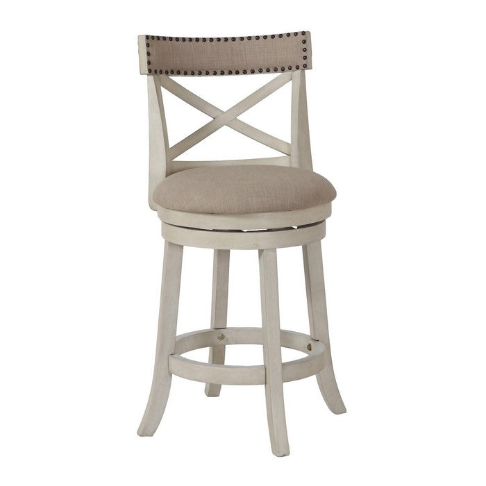 Curved X Shaped Back Swivel Counter Stool with Fabric Padded Seating, White