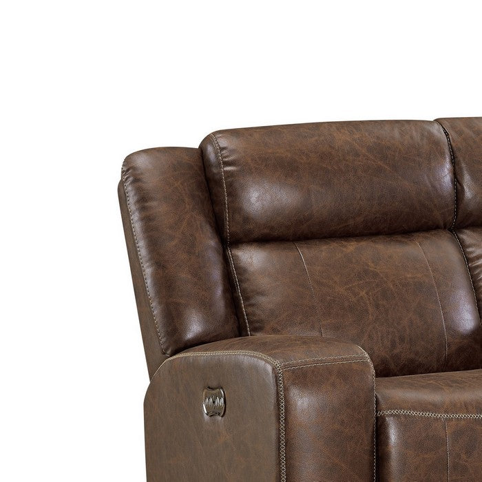 Leatherette Power Recliner Loveseat with Console and Cup Holder, Brown