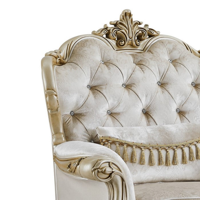 Crown Top Button Tufted Wingback Fabric Chair with Rolled Arms, White