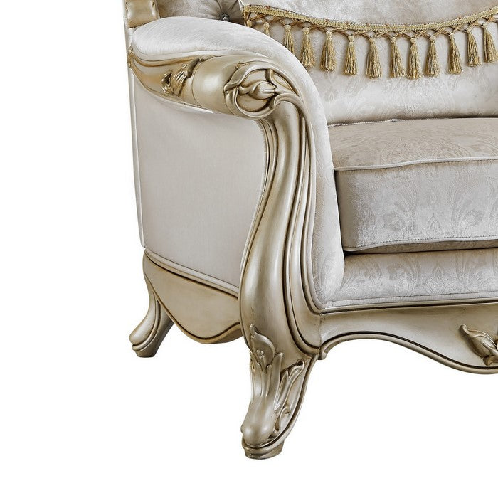Crown Top Button Tufted Wingback Fabric Chair with Rolled Arms, White