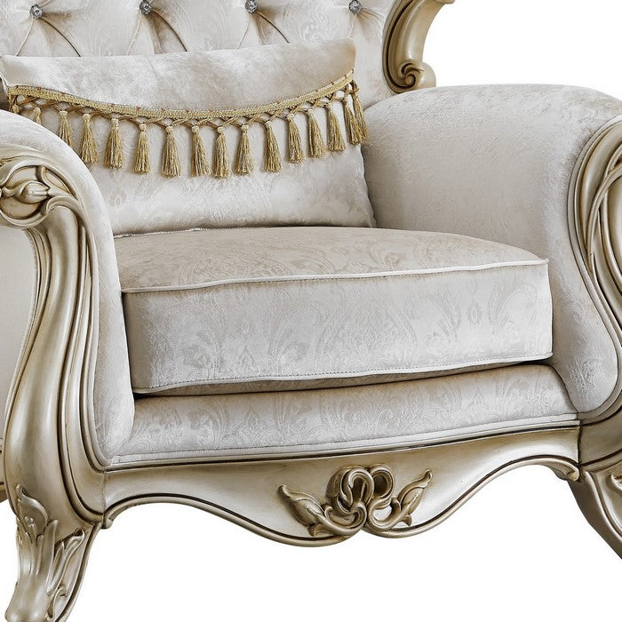Crown Top Button Tufted Wingback Fabric Chair with Rolled Arms, White