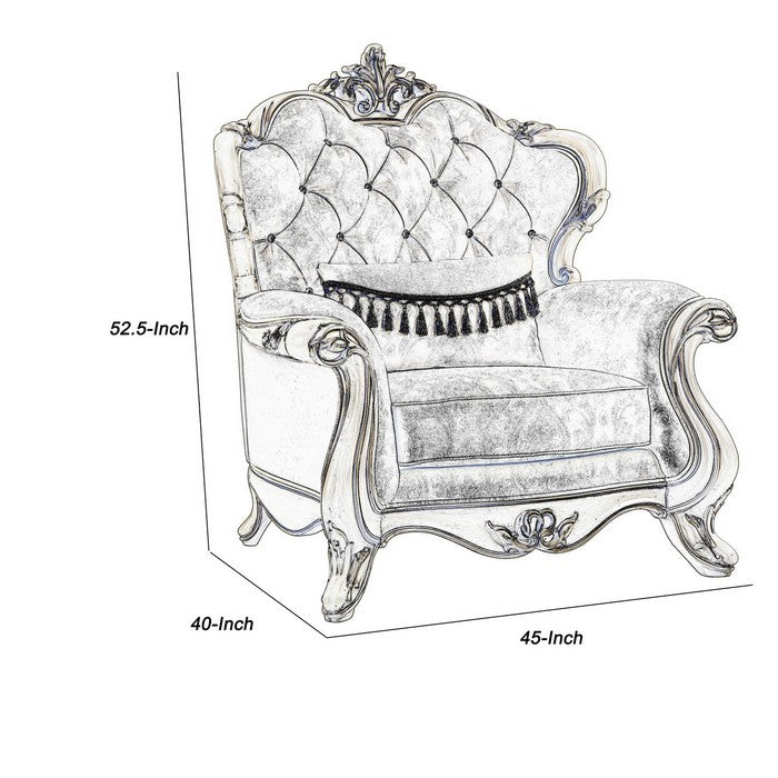 Crown Top Button Tufted Wingback Fabric Chair with Rolled Arms, White