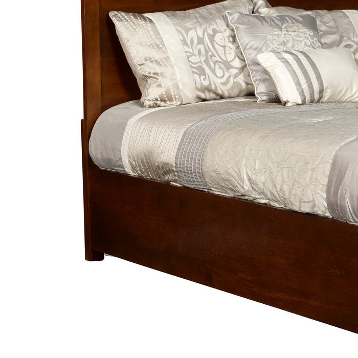Panel Design Twin Size Wooden Headboard, Cherry Brown