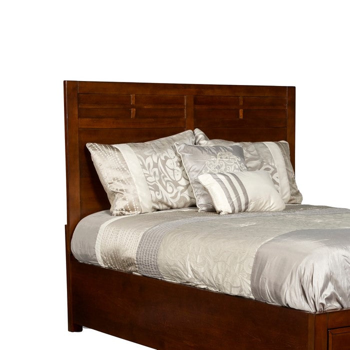 Panel Design Twin Size Wooden Headboard, Cherry Brown