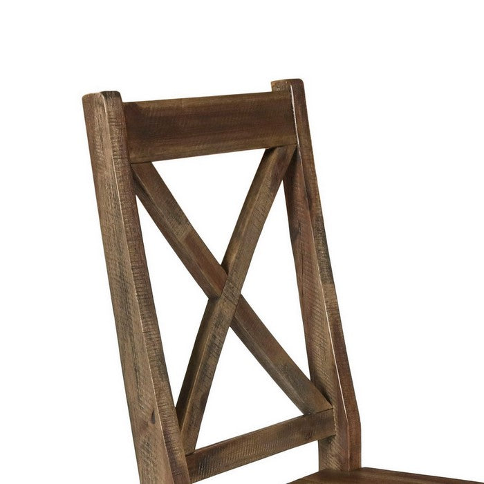 Traditional Style Dining Chair with X Shaped Back, Set of 2, Brown