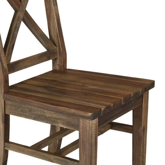 Traditional Style Dining Chair with X Shaped Back, Set of 2, Brown
