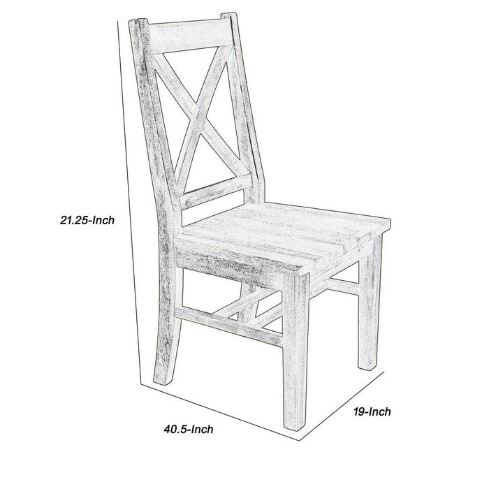 Traditional Style Dining Chair with X Shaped Back, Set of 2, Brown