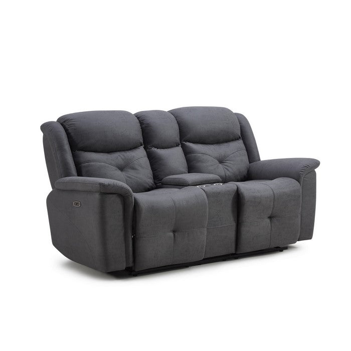 Leatherette Power Recliner Loveseat with Console and Cup Holder, Gray