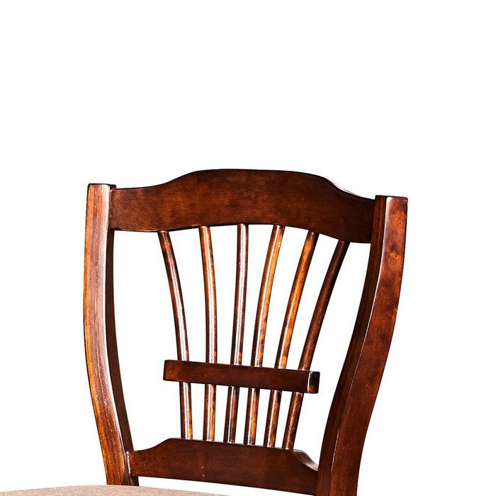 Slatted Back Wooden Counter Chair with Nailhead Trim, Set of 2, Brown