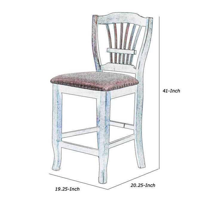 Slatted Back Wooden Counter Chair with Nailhead Trim, Set of 2, Brown