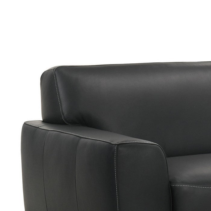 Modern Leatherette Wooden Sofa with Stitching Details and Metal Legs, Black