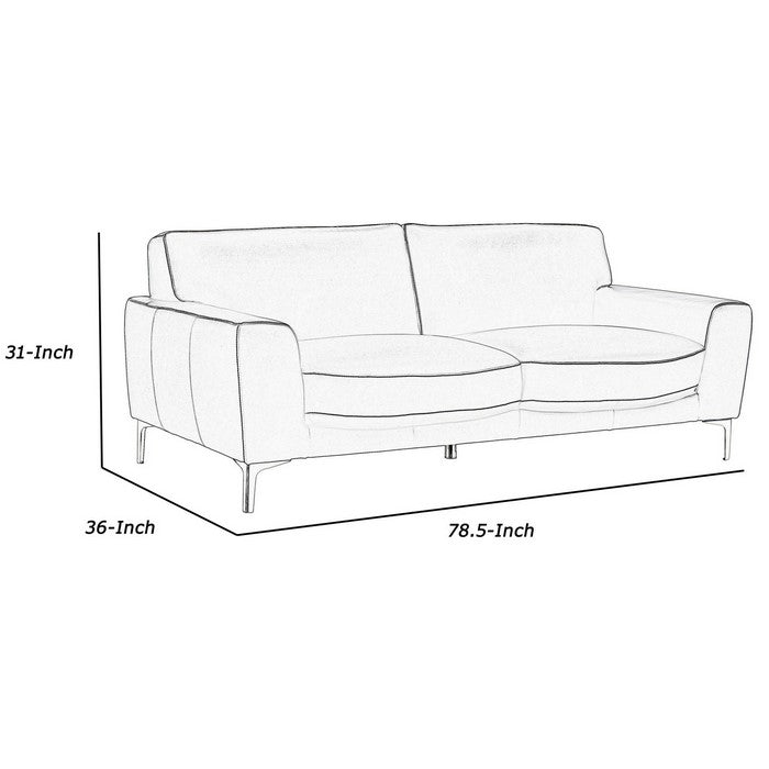 Modern Leatherette Wooden Sofa with Stitching Details and Metal Legs, Black