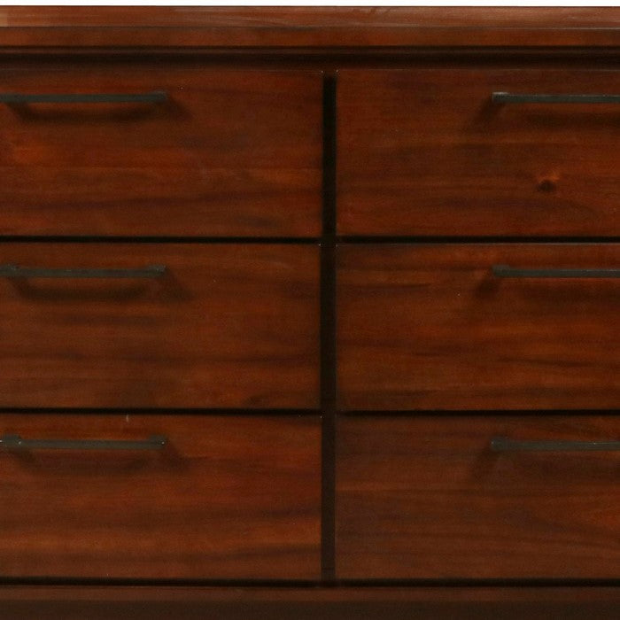 6 Drawer Wooden Dresser with Metal Bar Pulls, Chestnut Brown