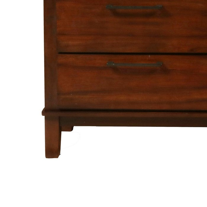 6 Drawer Wooden Dresser with Metal Bar Pulls, Chestnut Brown
