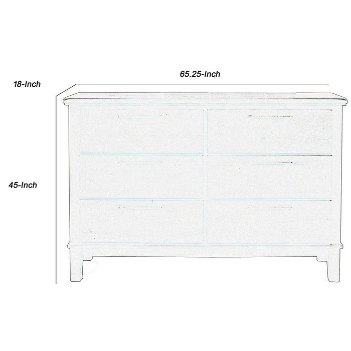 6 Drawer Wooden Dresser with Metal Bar Pulls, Chestnut Brown