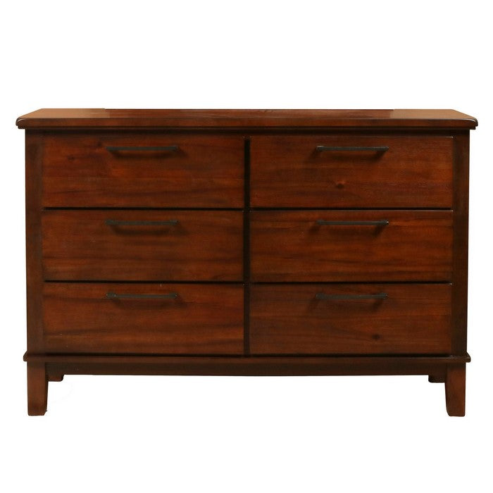 6 Drawer Wooden Dresser with Metal Bar Pulls, Chestnut Brown