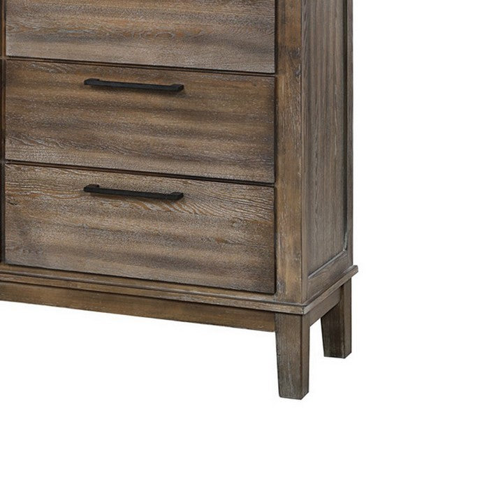 6 Drawer Wooden Dresser with Metal Bar Pulls, Brown and Gray