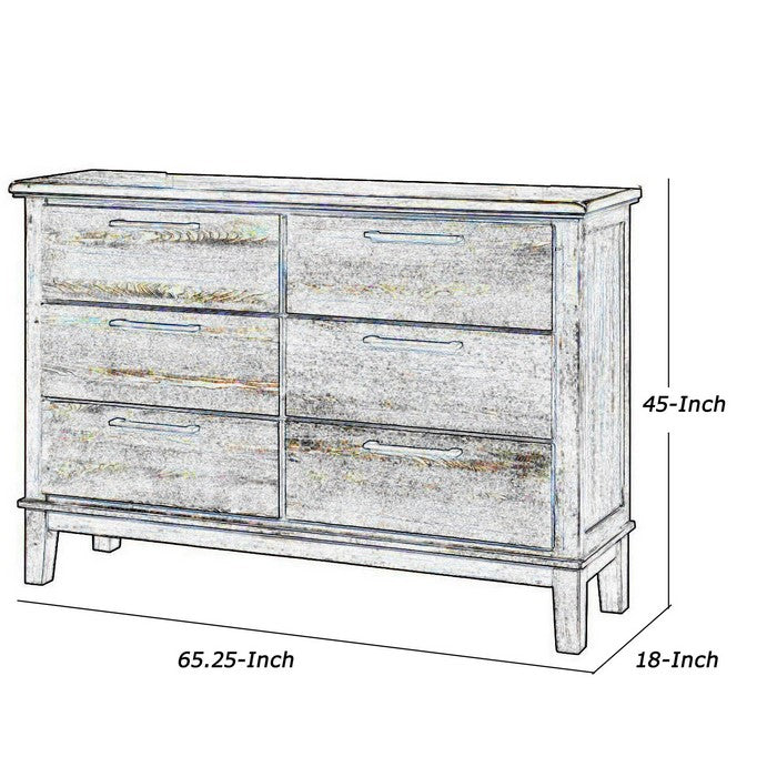6 Drawer Wooden Dresser with Metal Bar Pulls, Brown and Gray