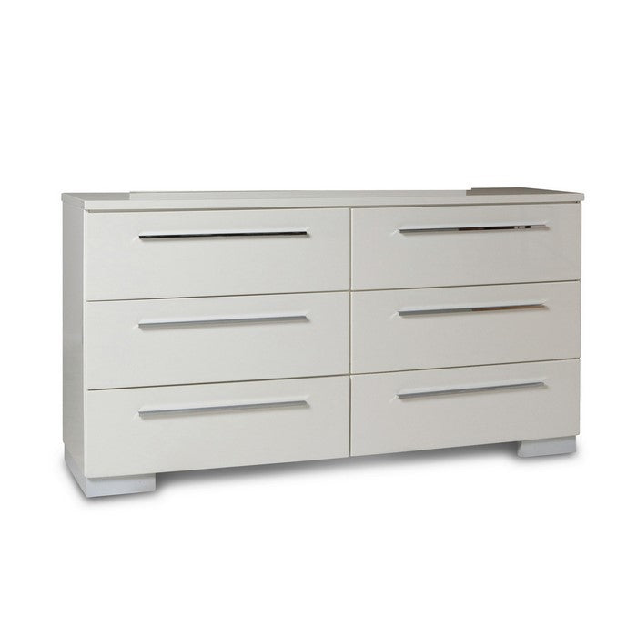Contemporary Style 6 Drawer Wooden Dresser with Metal Pulls, White