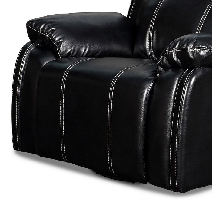 Fabric Upholstered Swivel Glider Recliner with Stitching Details, Black